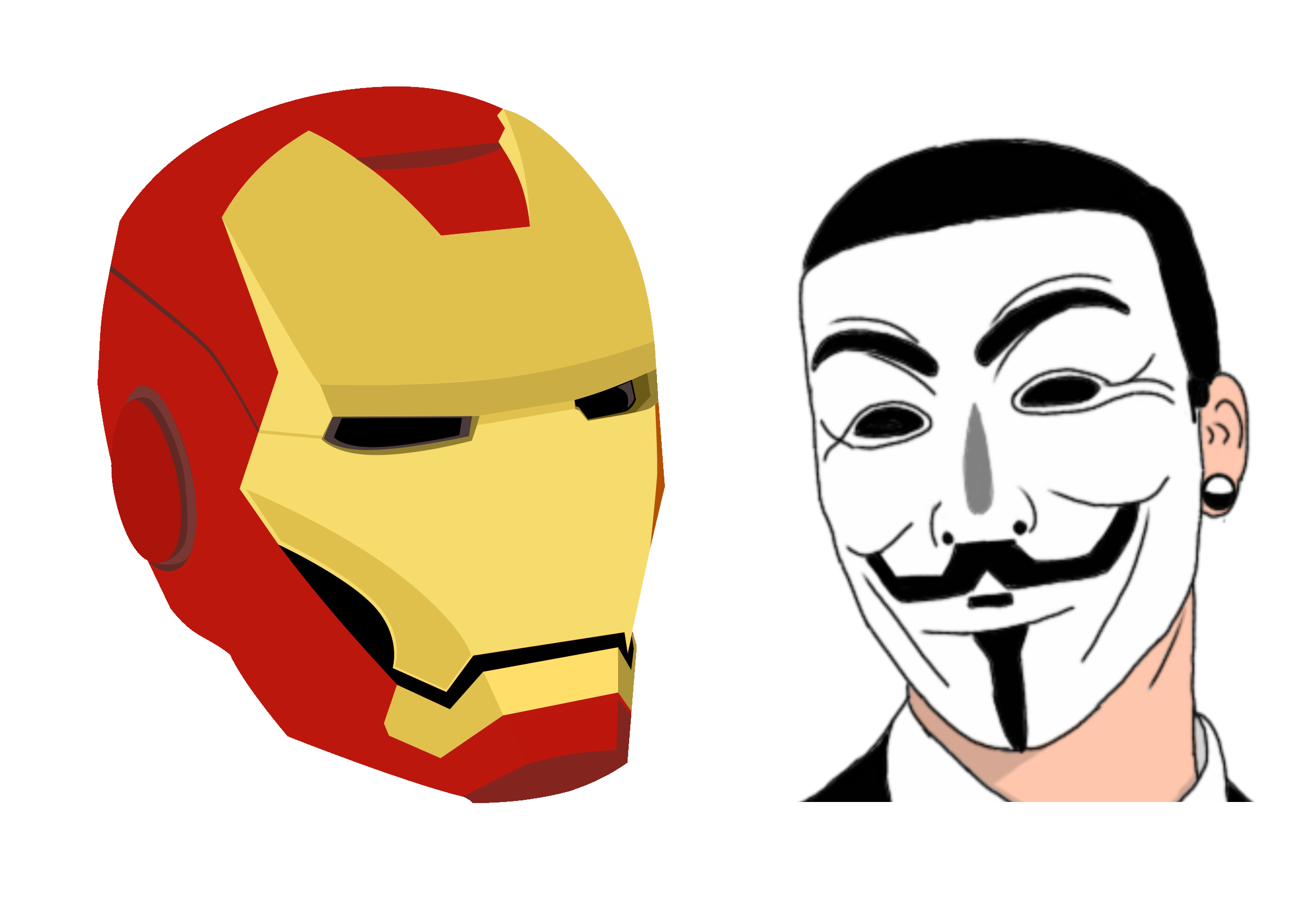 Iron-Man-Maske und Anonymous-Maske